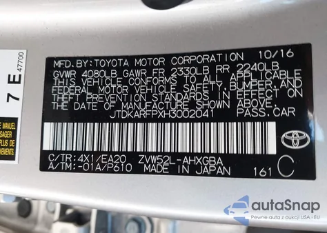 2017 Toyota Prius Prime Premium from USA, damaged, VIN JTDKARFPXH3002041